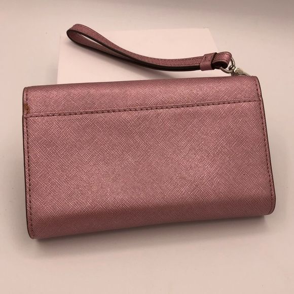 Henri Bendel West 57th Wristlet Wallet Metallic Pink Leather Wrist Strap - Picture 7 of 14